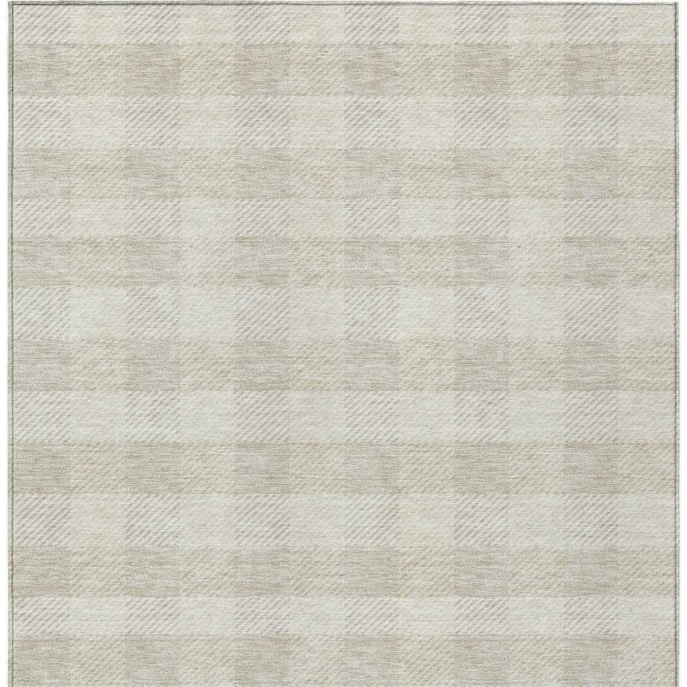 5' X 8' Ivory And Beige Plaid Washable Indoor Outdoor Area Rug