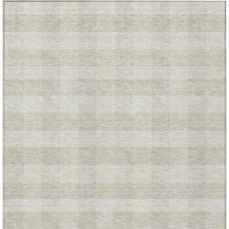 5' X 8' Ivory And Beige Plaid Washable Indoor Outdoor Area Rug