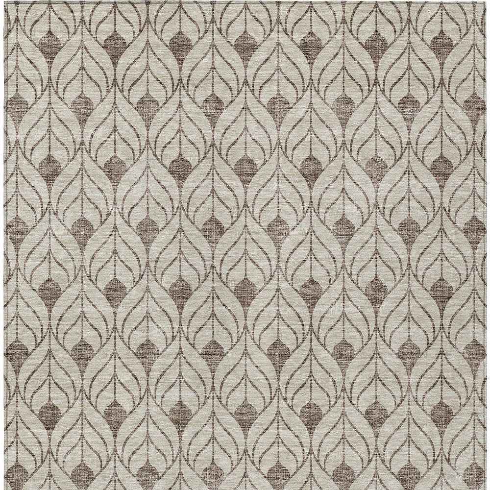 9' X 12' Brown And Beige Geometric Washable Indoor Outdoor Area Rug