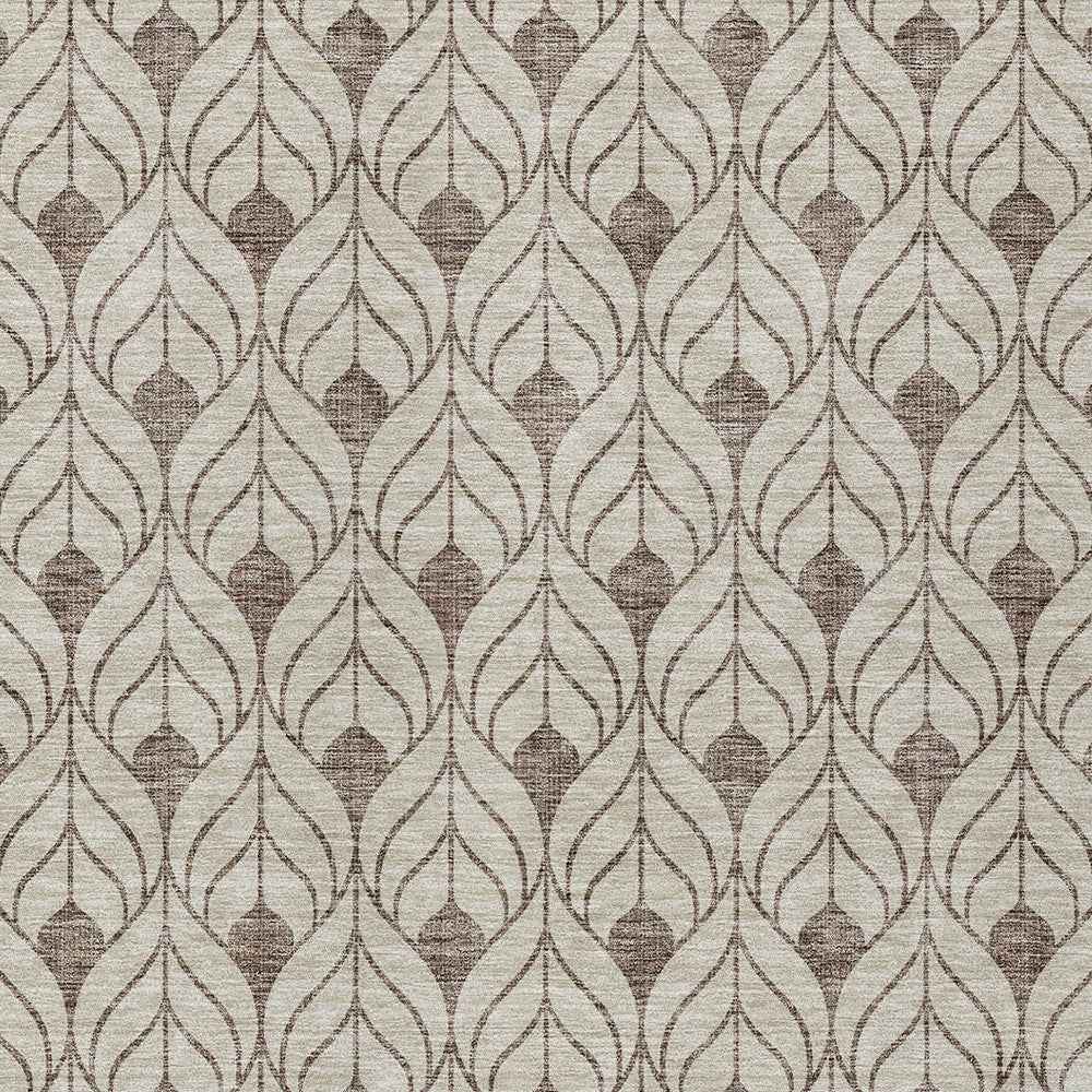 9' X 12' Brown And Beige Geometric Washable Indoor Outdoor Area Rug