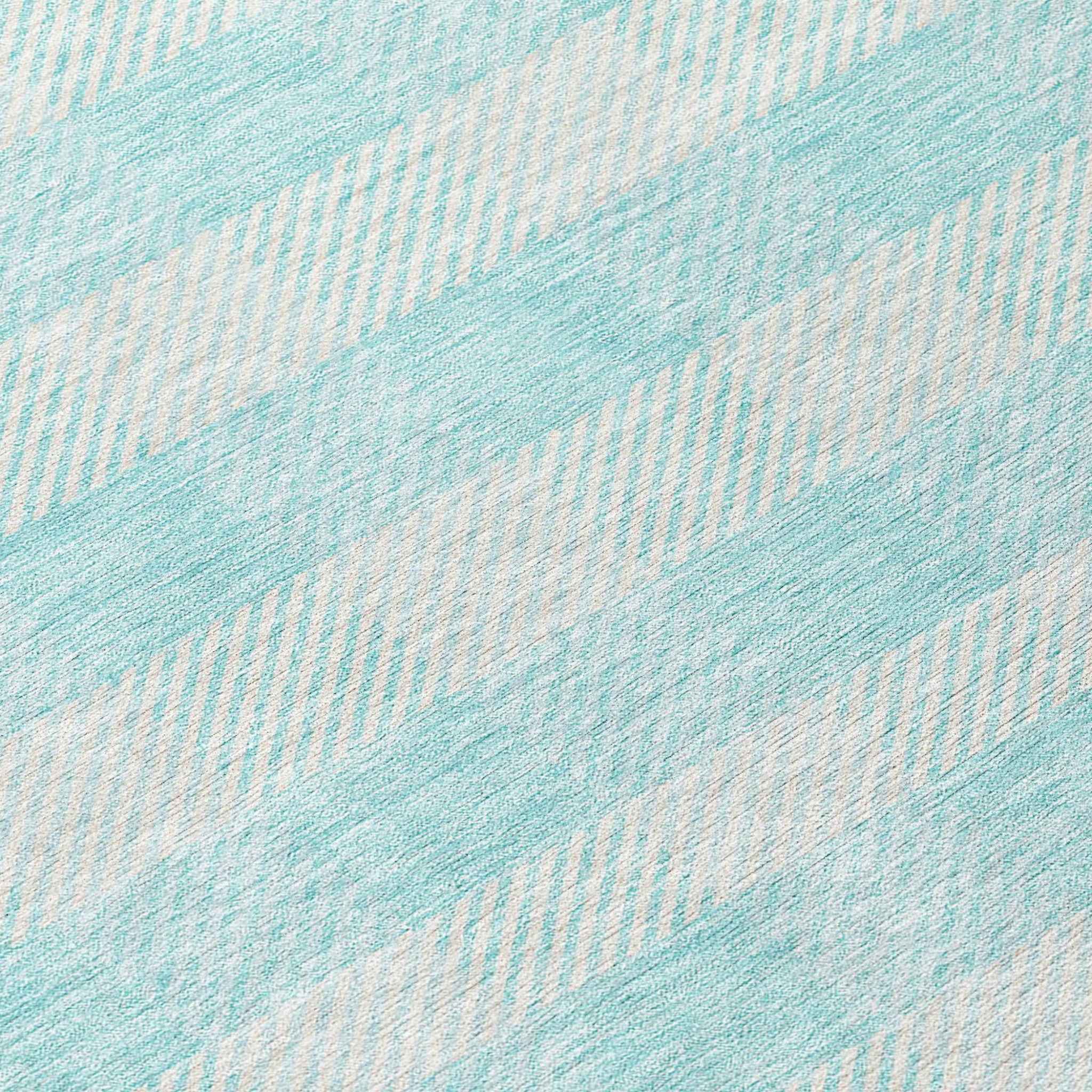 8' Aqua And Ivory Round Plaid Washable Indoor Outdoor Area Rug