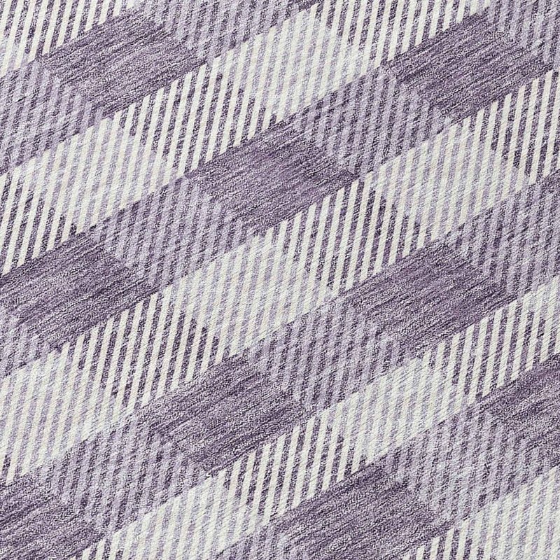 8' Lavender And Ivory Round Plaid Washable Indoor Outdoor Area Rug
