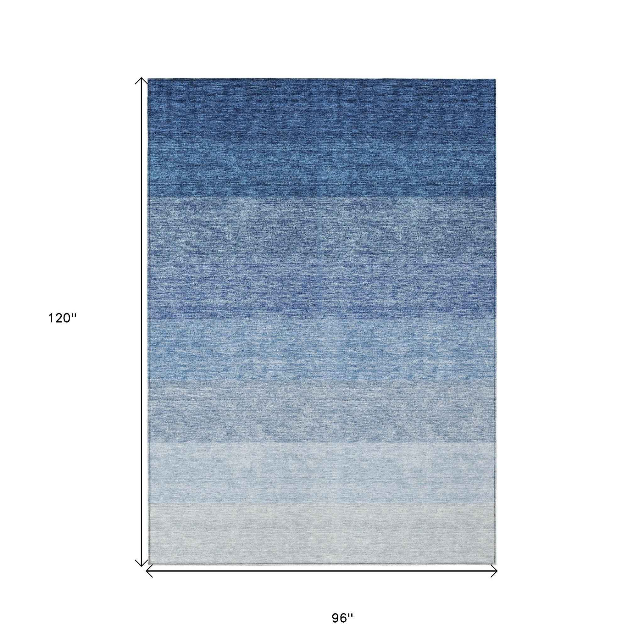 8' X 10' Blue And Gray Ombre Washable Indoor Outdoor Area Rug