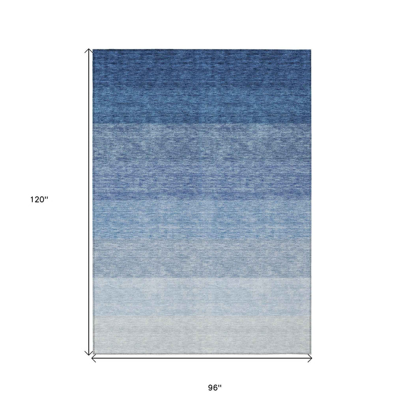 8' X 10' Blue And Gray Ombre Washable Indoor Outdoor Area Rug