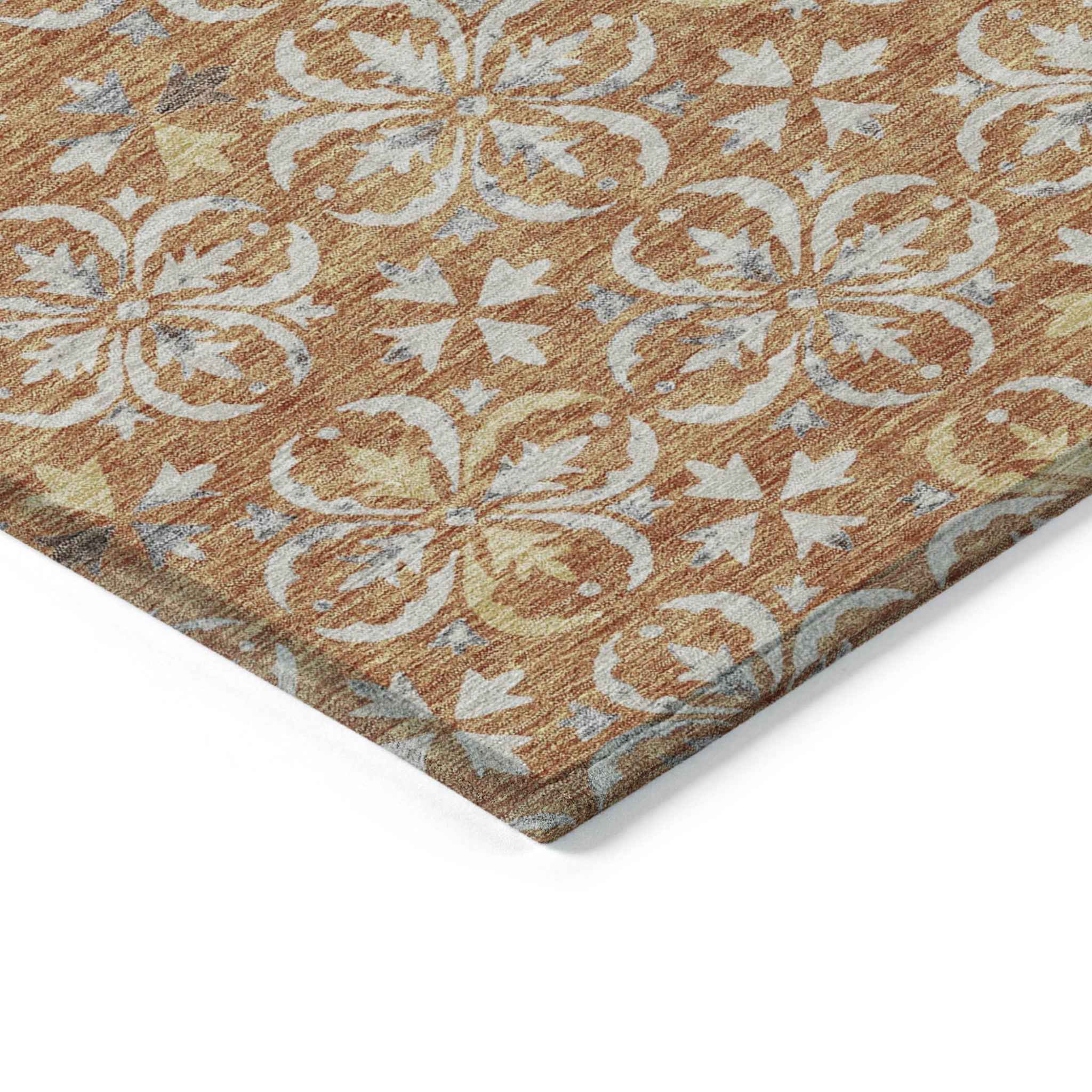 3' X 5' Copper Gray And Beige Floral Washable Indoor Outdoor Area Rug