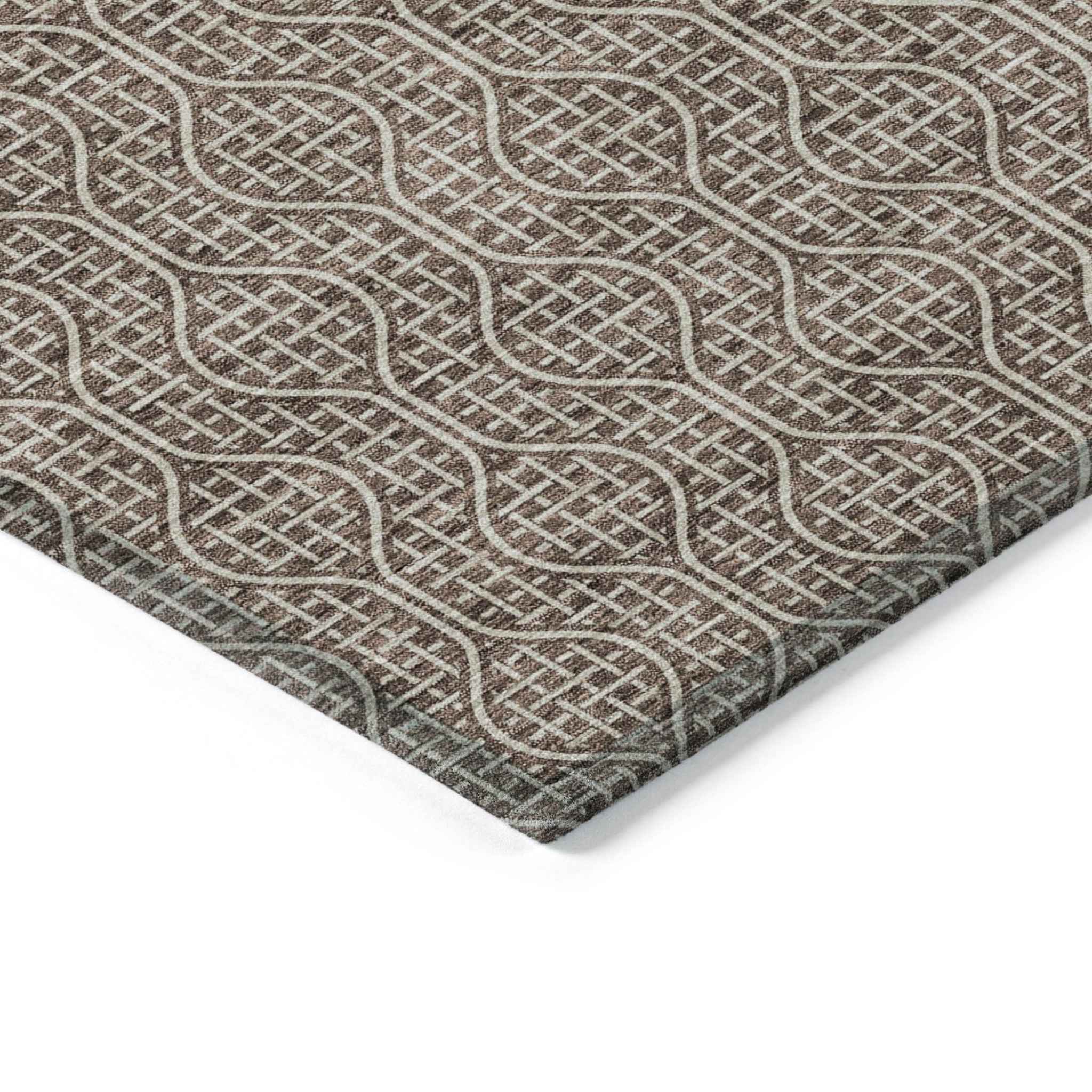 9' X 12' Brown And Beige Geometric Washable Indoor Outdoor Area Rug