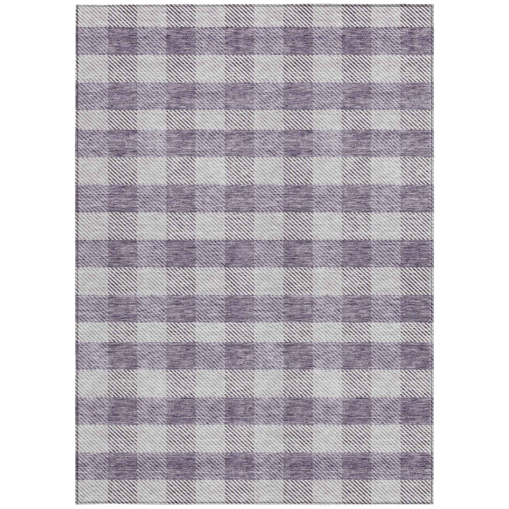 5' X 8' Lavender And Ivory Plaid Washable Indoor Outdoor Area Rug