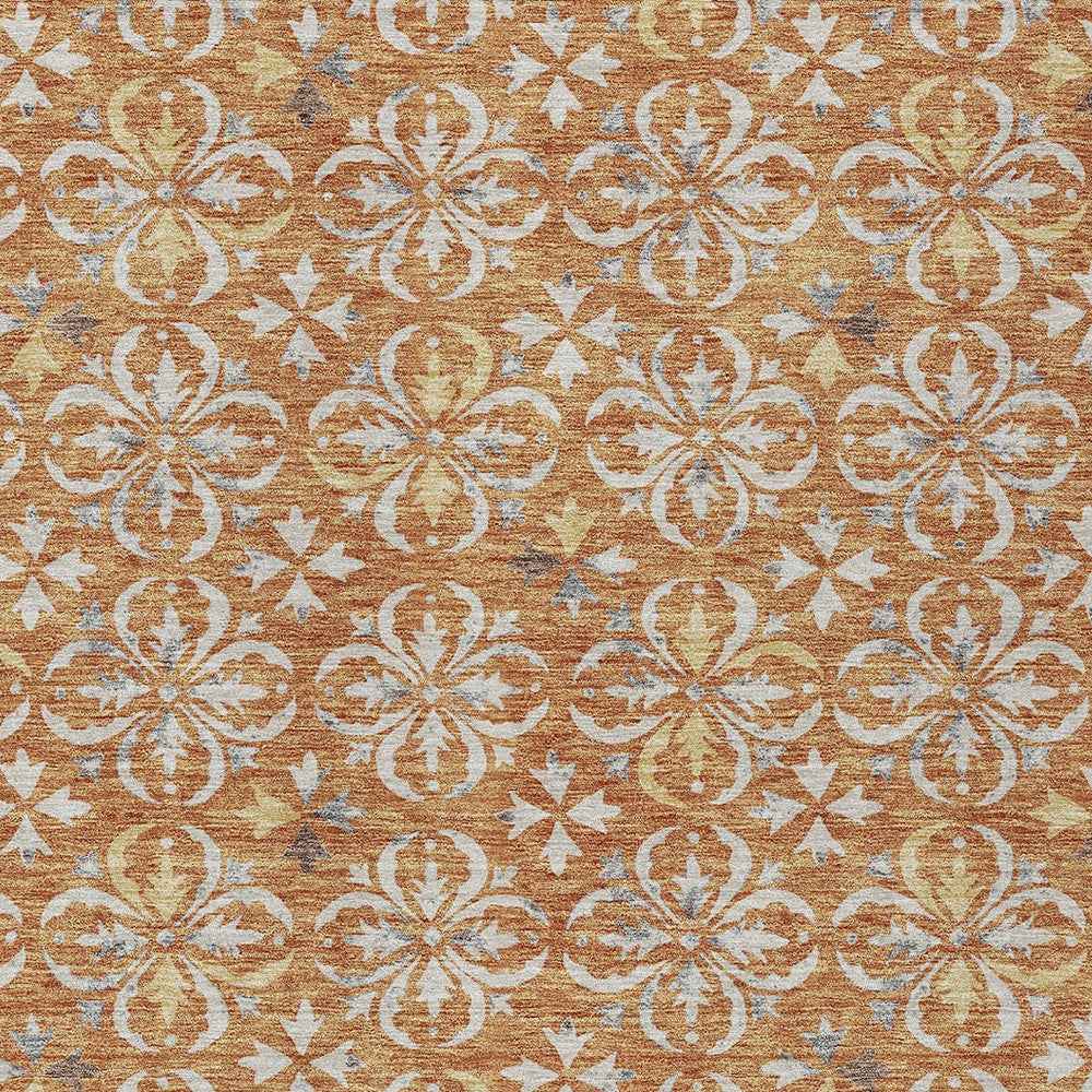 3' X 5' Copper Gray And Beige Floral Washable Indoor Outdoor Area Rug