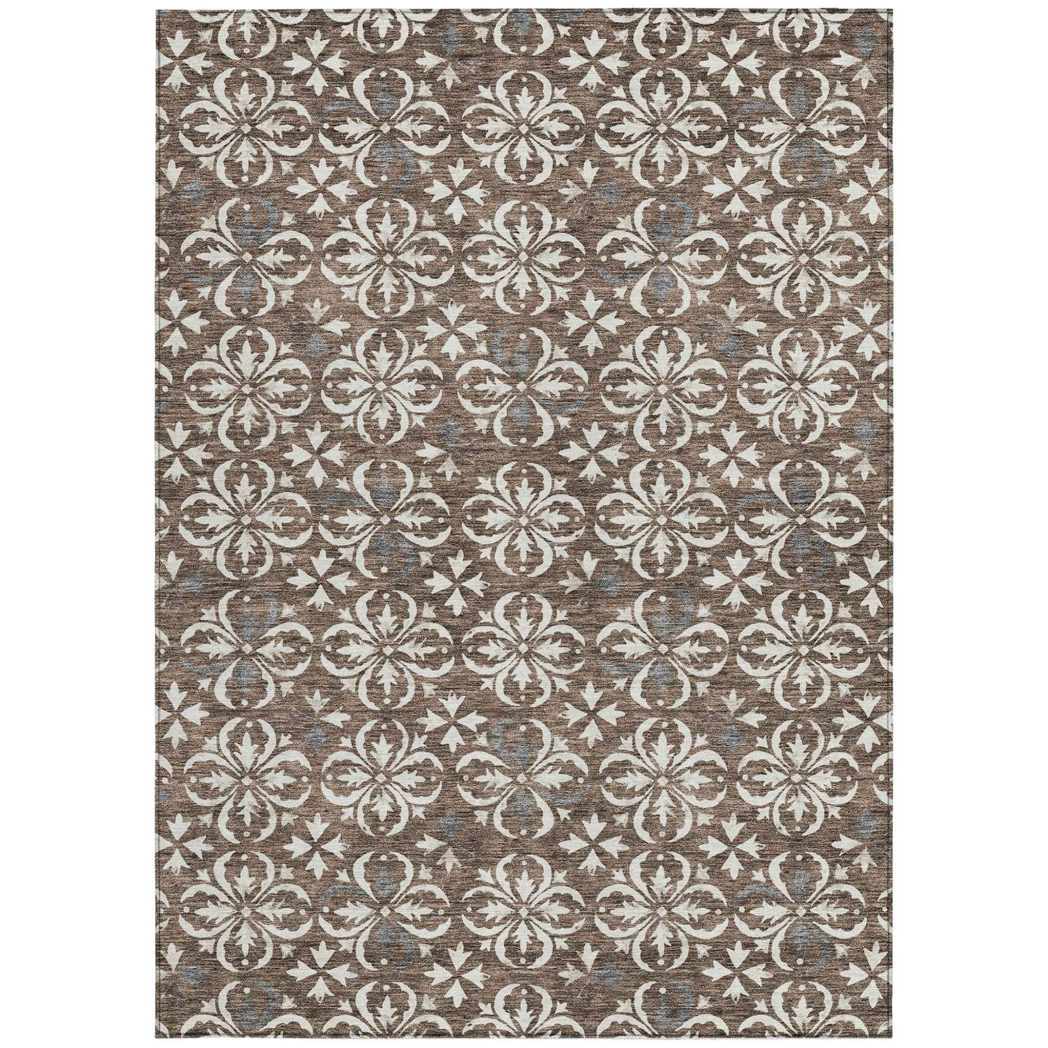 5' X 8' Brown Gray And Beige Floral Washable Indoor Outdoor Area Rug
