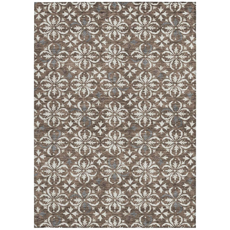 5' X 8' Brown Gray And Beige Floral Washable Indoor Outdoor Area Rug