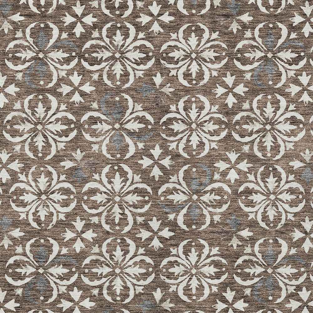 5' X 8' Brown Gray And Beige Floral Washable Indoor Outdoor Area Rug