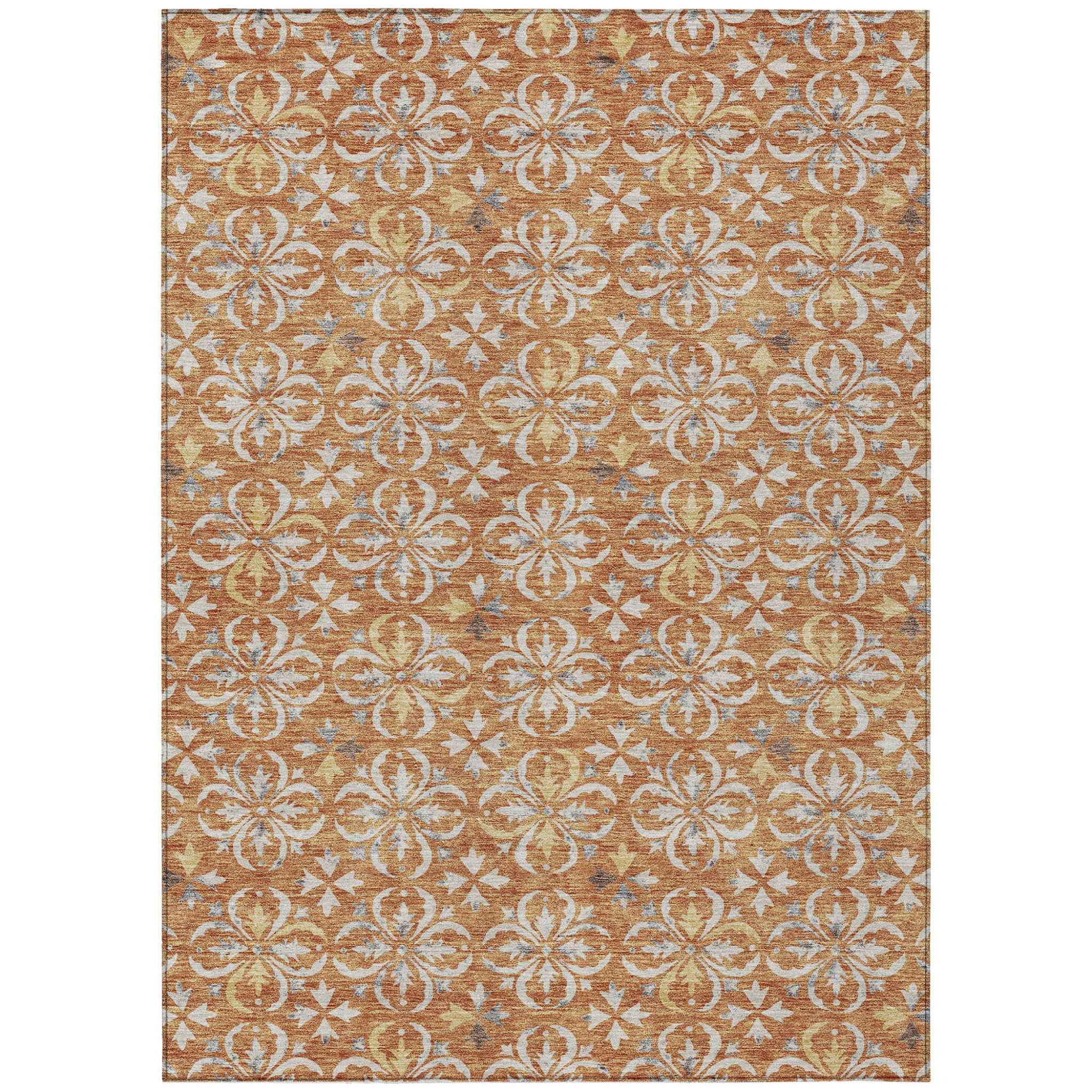 3' X 5' Copper Gray And Beige Floral Washable Indoor Outdoor Area Rug