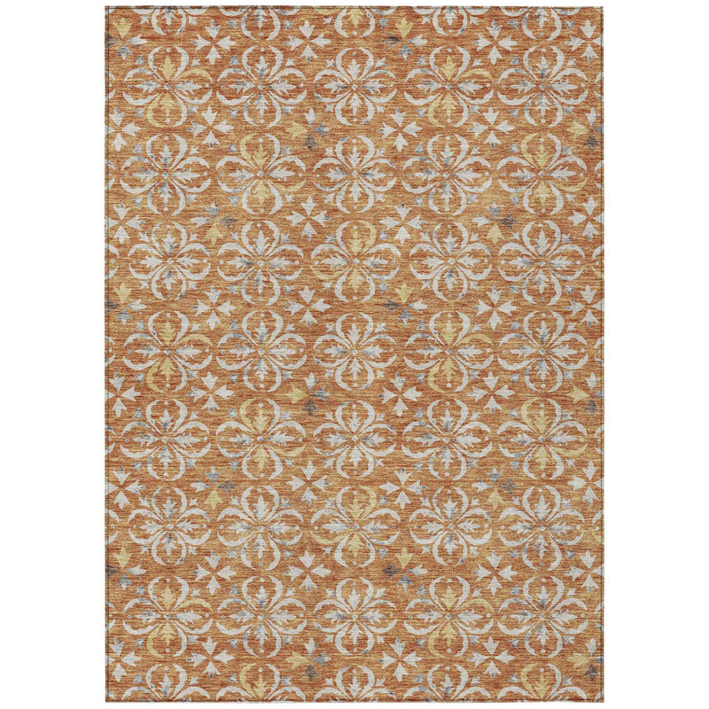 3' X 5' Copper Gray And Beige Floral Washable Indoor Outdoor Area Rug