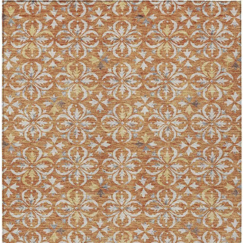 3' X 5' Copper Gray And Beige Floral Washable Indoor Outdoor Area Rug