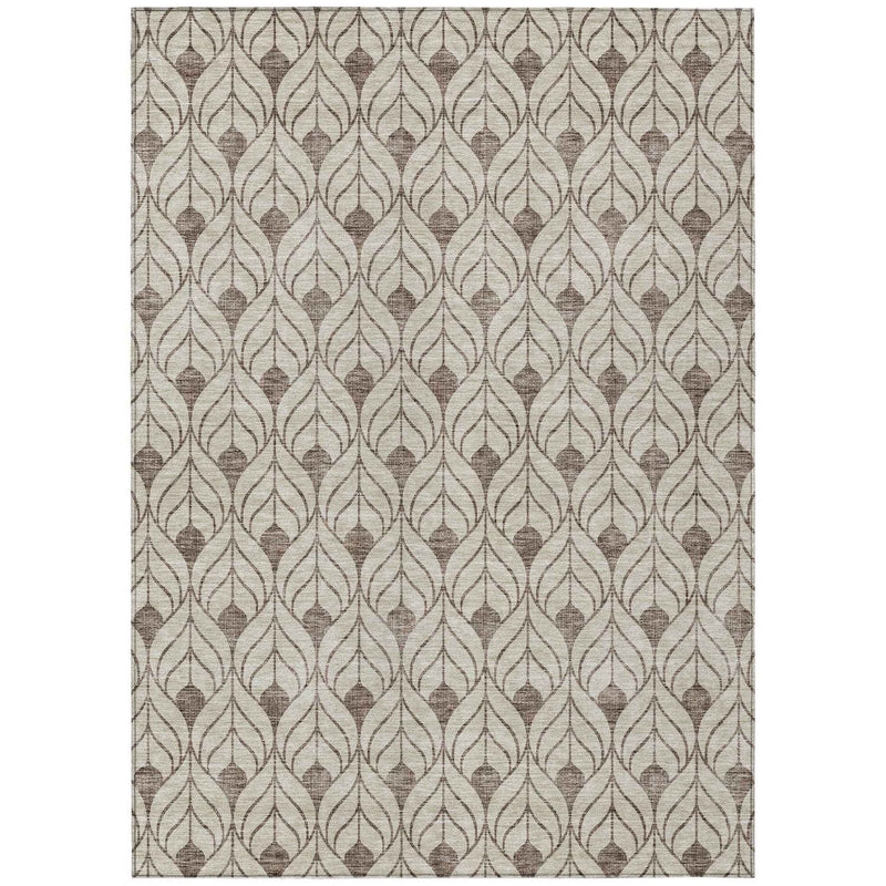 10' X 14' Brown And Beige Geometric Washable Indoor Outdoor Area Rug