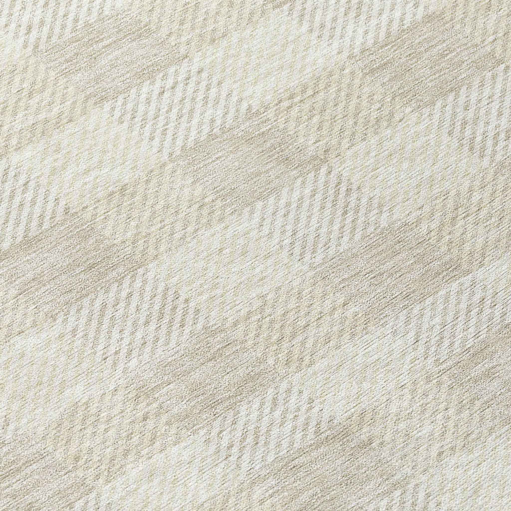 8' Ivory And Beige Round Plaid Washable Indoor Outdoor Area Rug