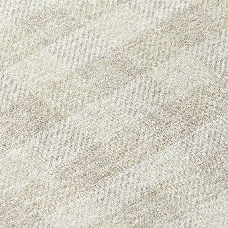 8' Ivory And Beige Round Plaid Washable Indoor Outdoor Area Rug