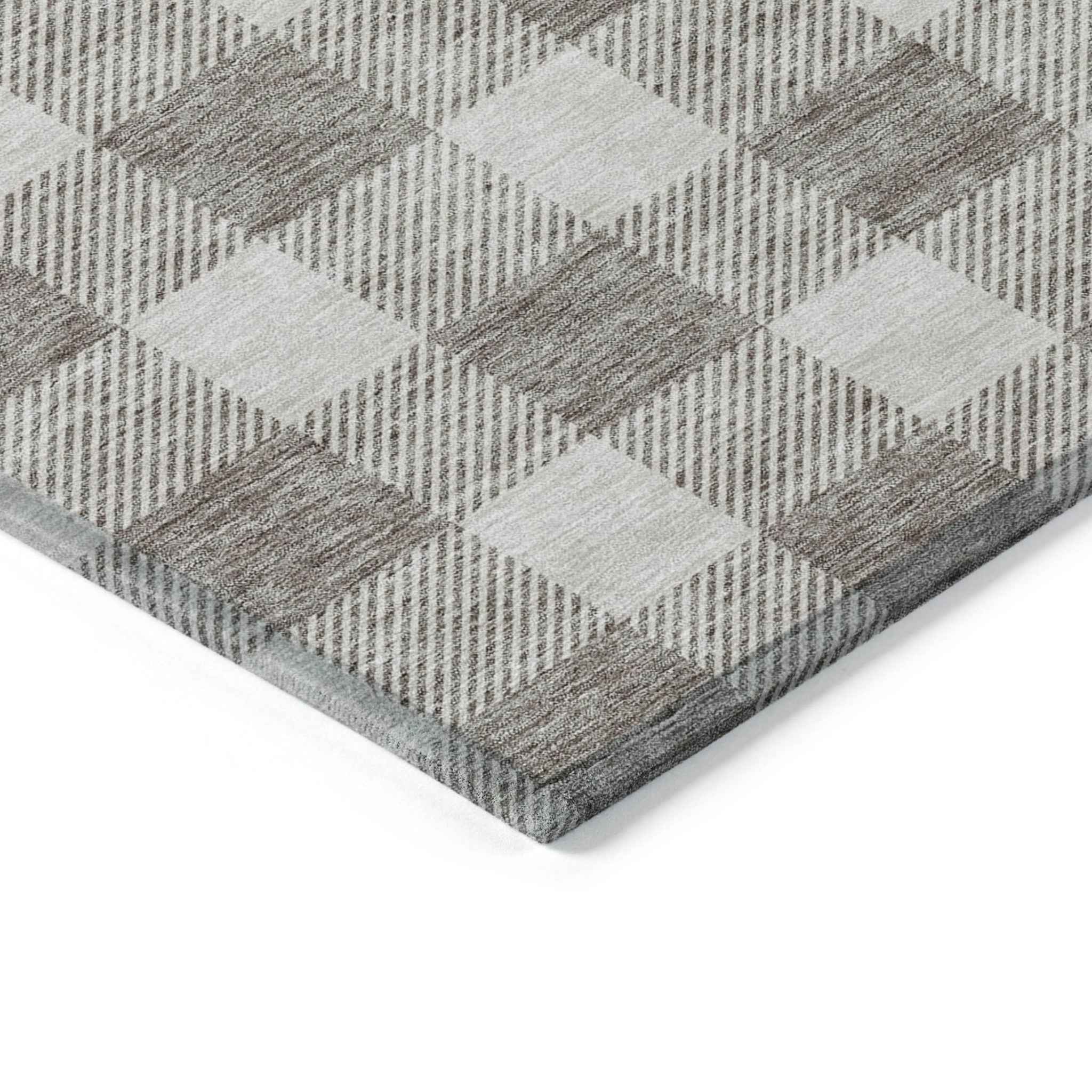 3' X 5' Taupe And Gray Plaid Washable Indoor Outdoor Area Rug