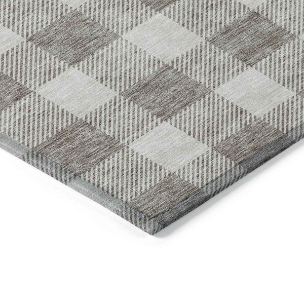 3' X 5' Taupe And Gray Plaid Washable Indoor Outdoor Area Rug