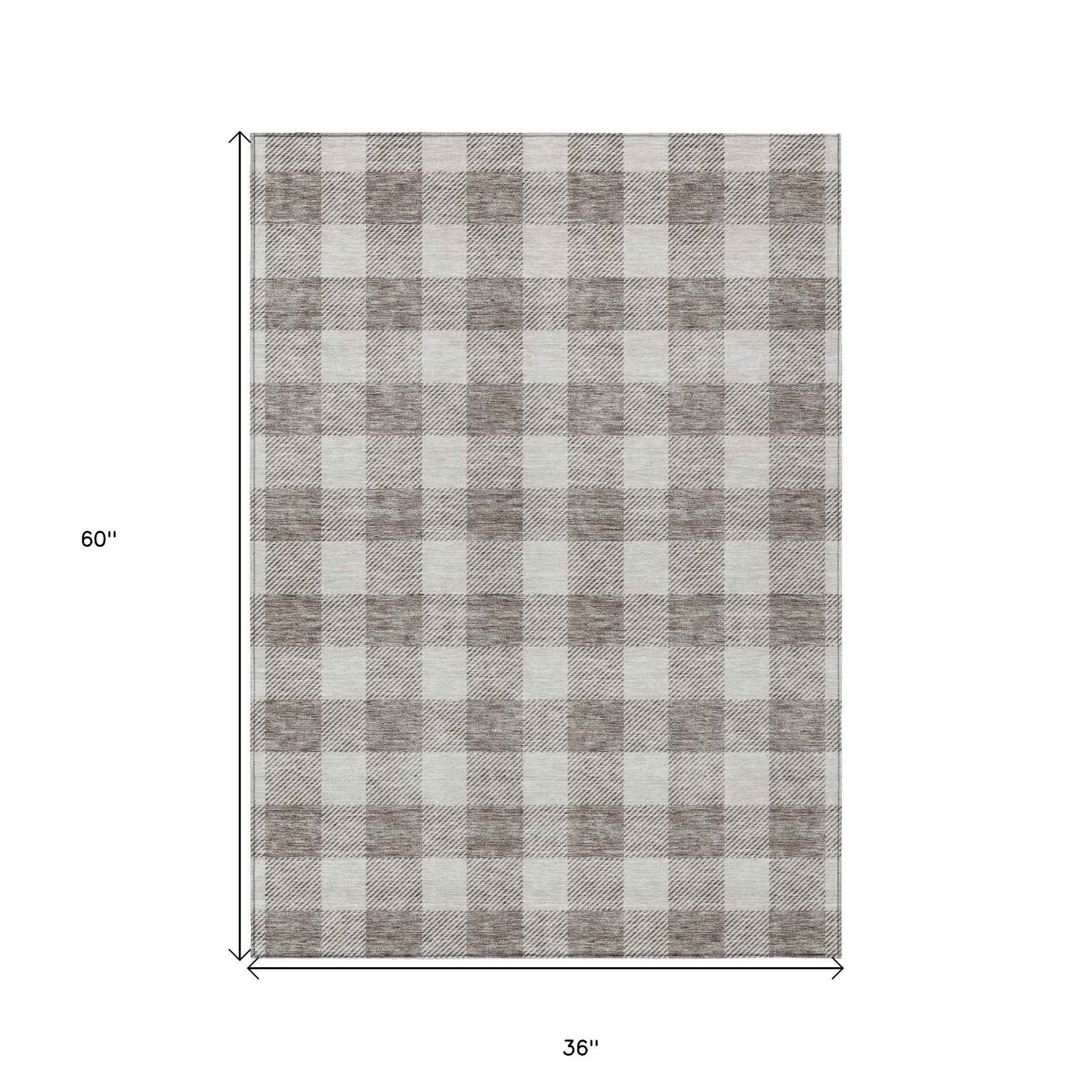 3' X 5' Taupe And Gray Plaid Washable Indoor Outdoor Area Rug