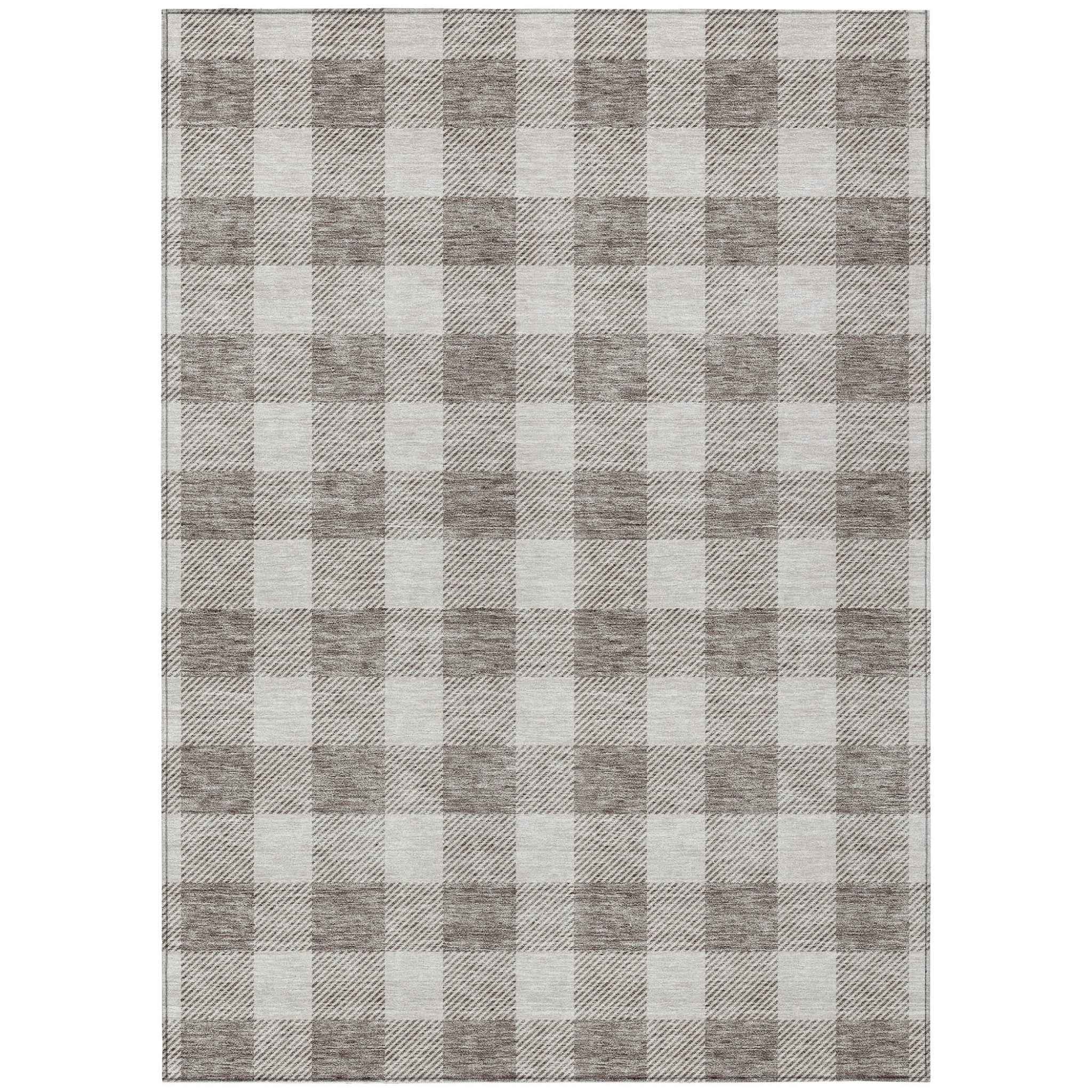 3' X 5' Taupe And Gray Plaid Washable Indoor Outdoor Area Rug