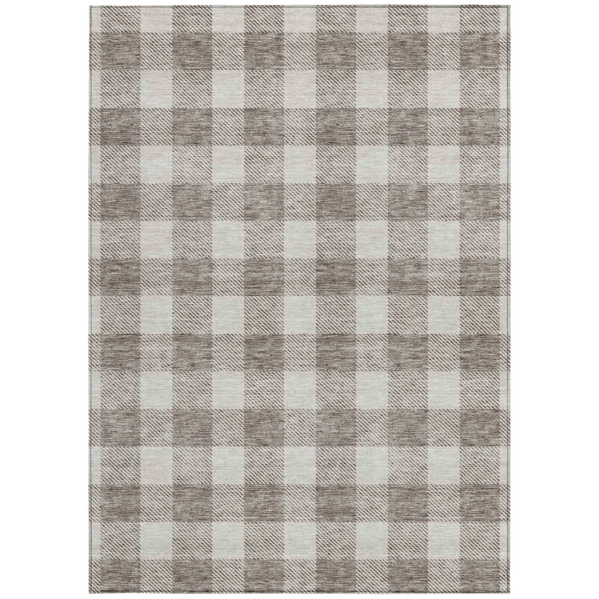 3' X 5' Taupe And Gray Plaid Washable Indoor Outdoor Area Rug