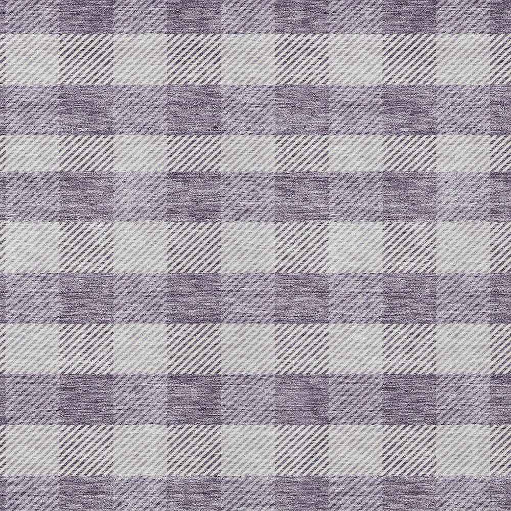 9' X 12' Lavender And Ivory Plaid Washable Indoor Outdoor Area Rug