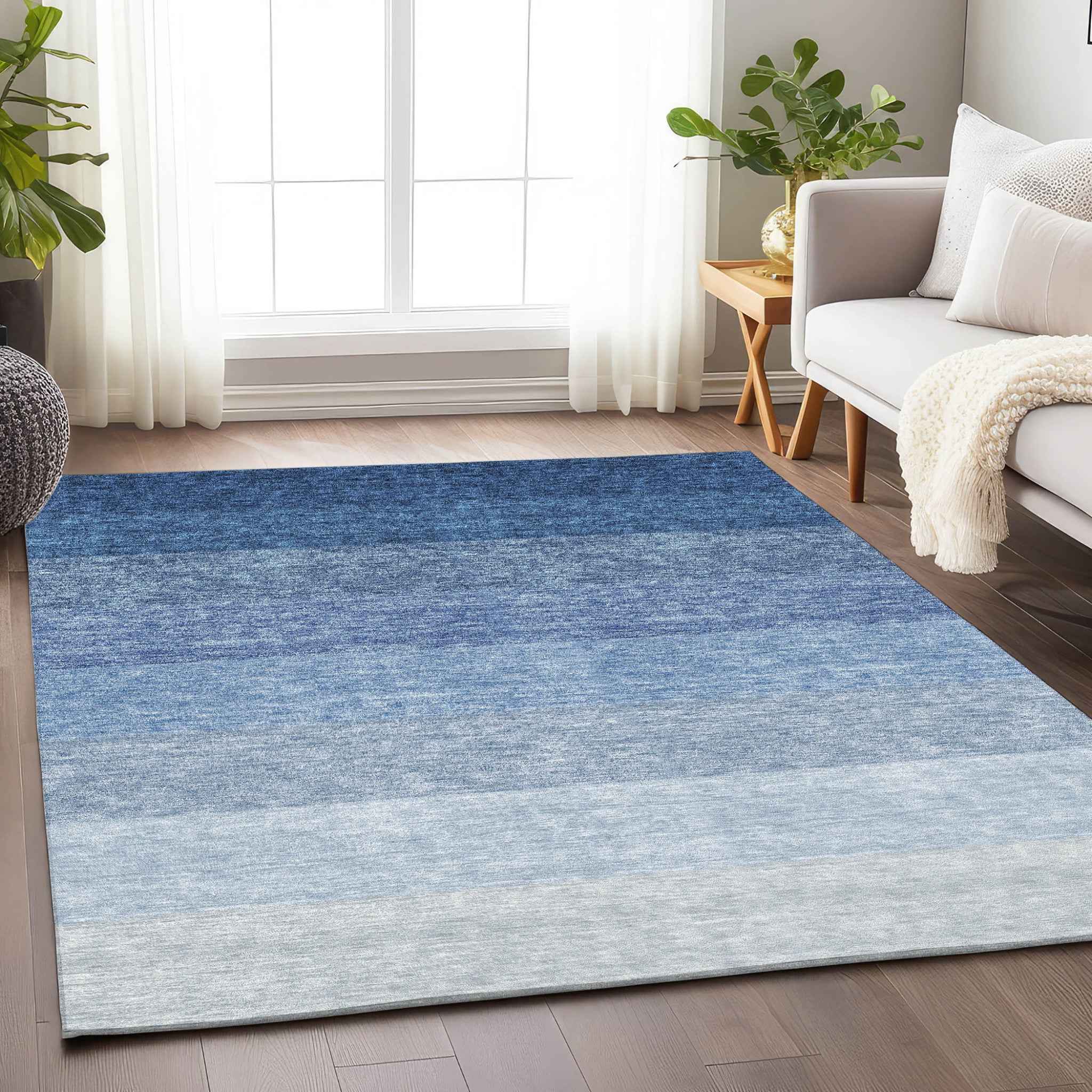5' X 8' Blue And Gray Ombre Washable Indoor Outdoor Area Rug