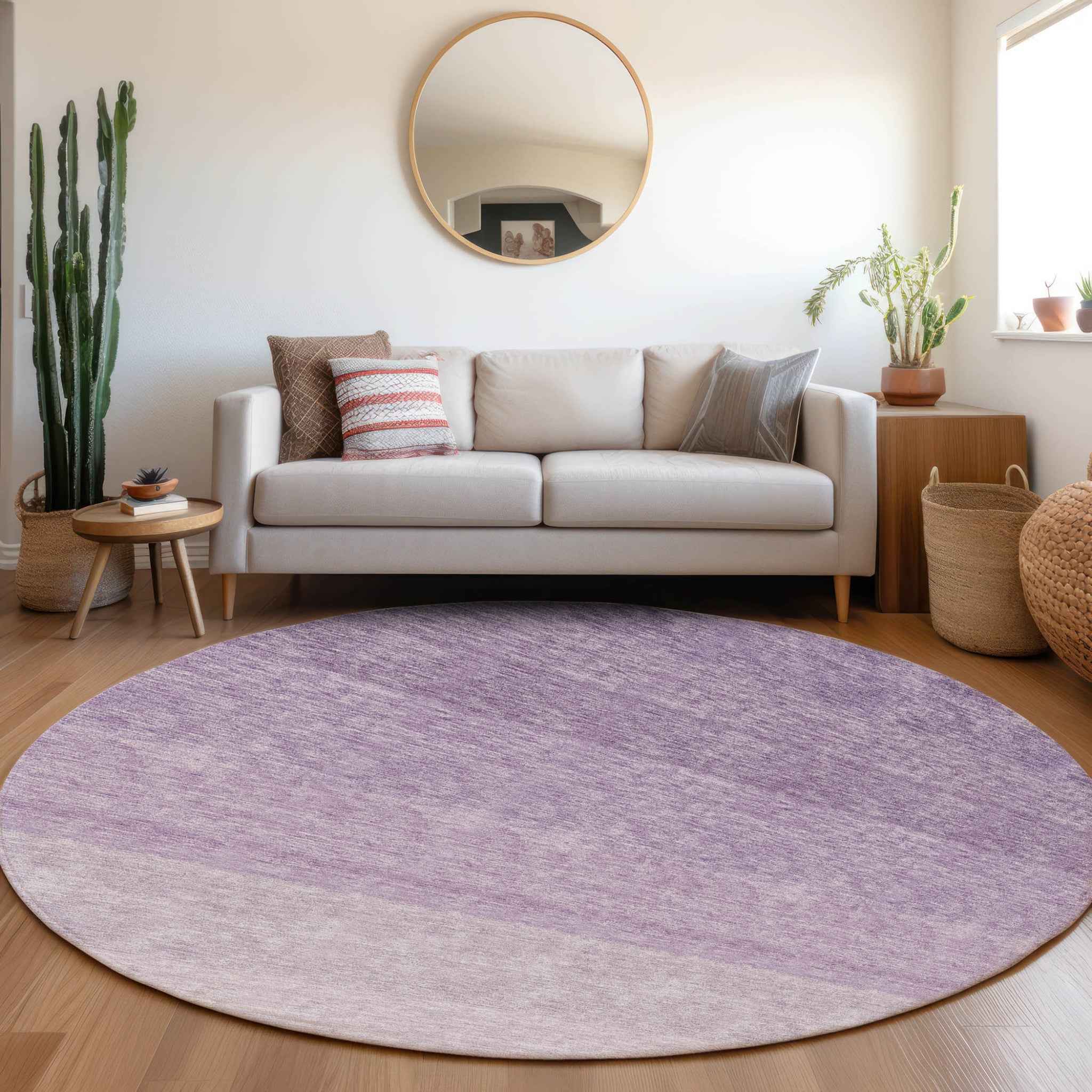 8' Purple And Lavender Round Ombre Washable Indoor Outdoor Area Rug