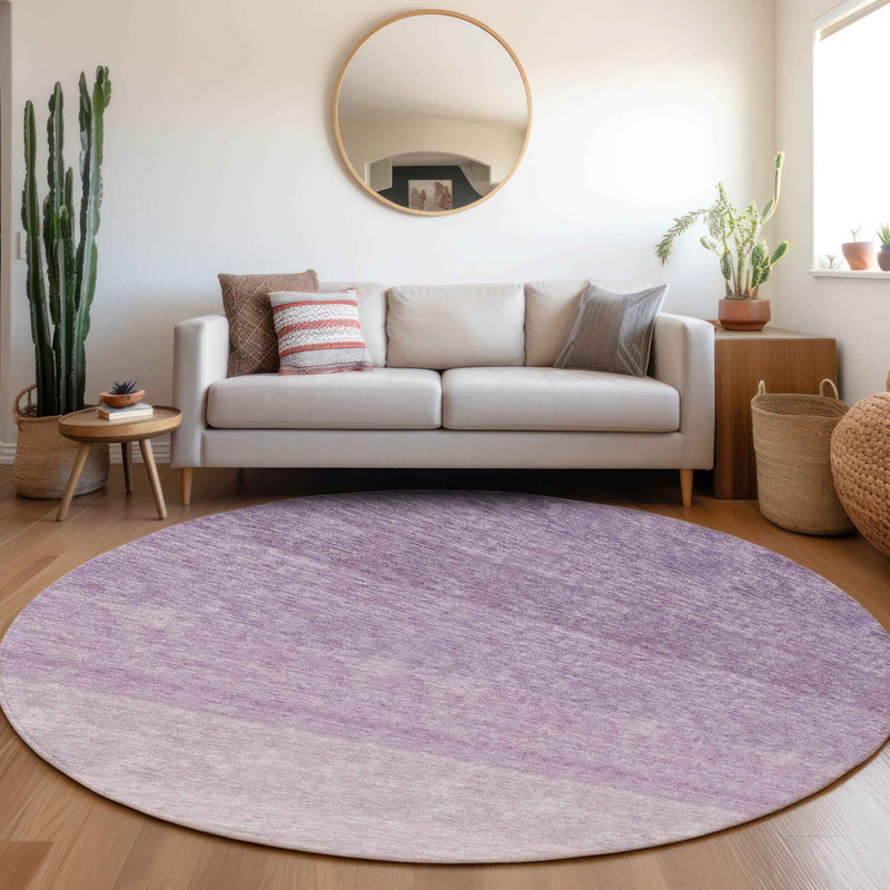 8' Purple And Lavender Round Ombre Washable Indoor Outdoor Area Rug