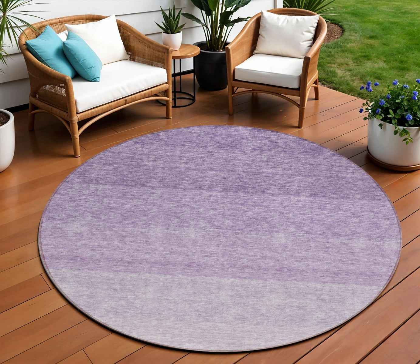 8' Purple And Lavender Round Ombre Washable Indoor Outdoor Area Rug