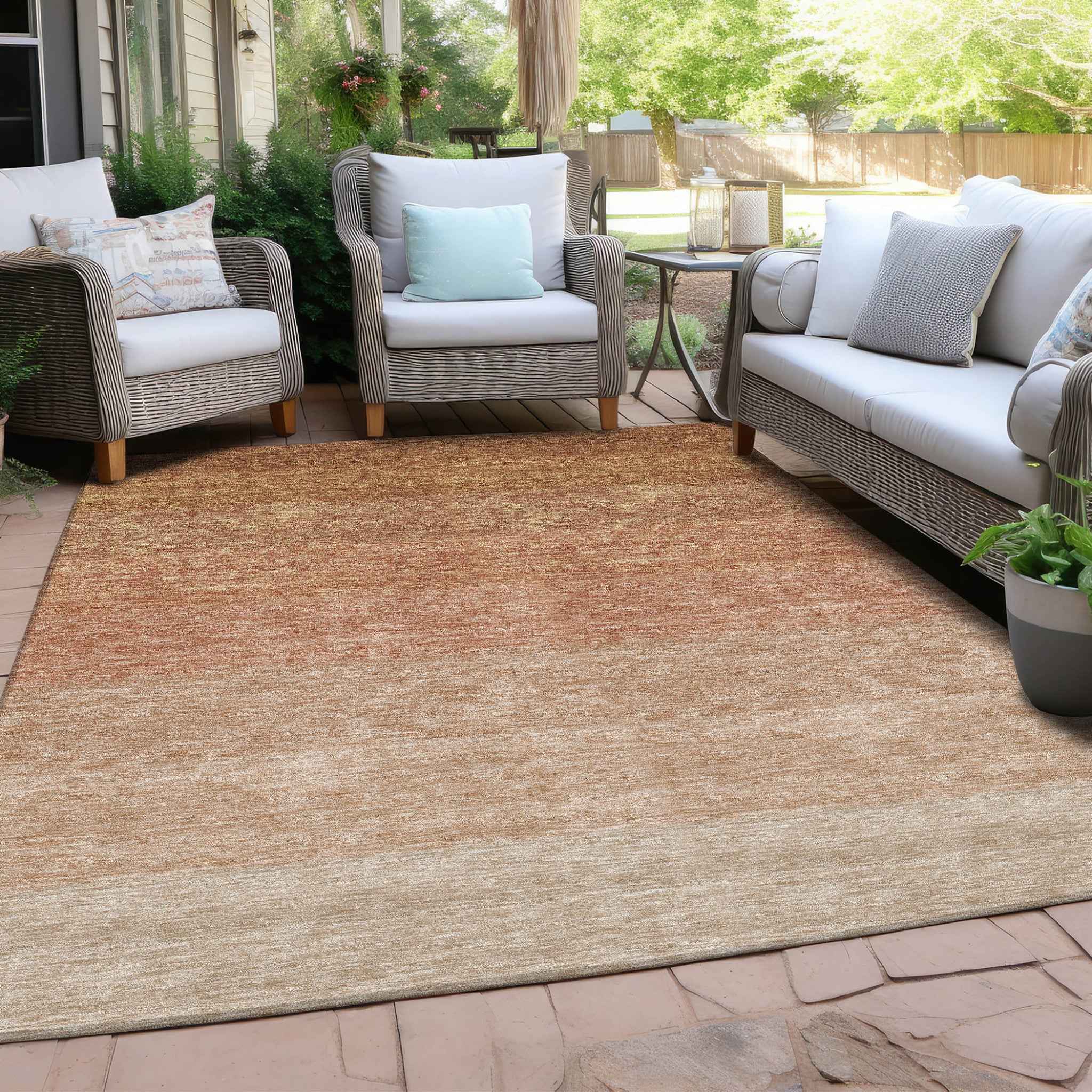 3' X 5' Copper And Beige Ombre Washable Indoor Outdoor Area Rug