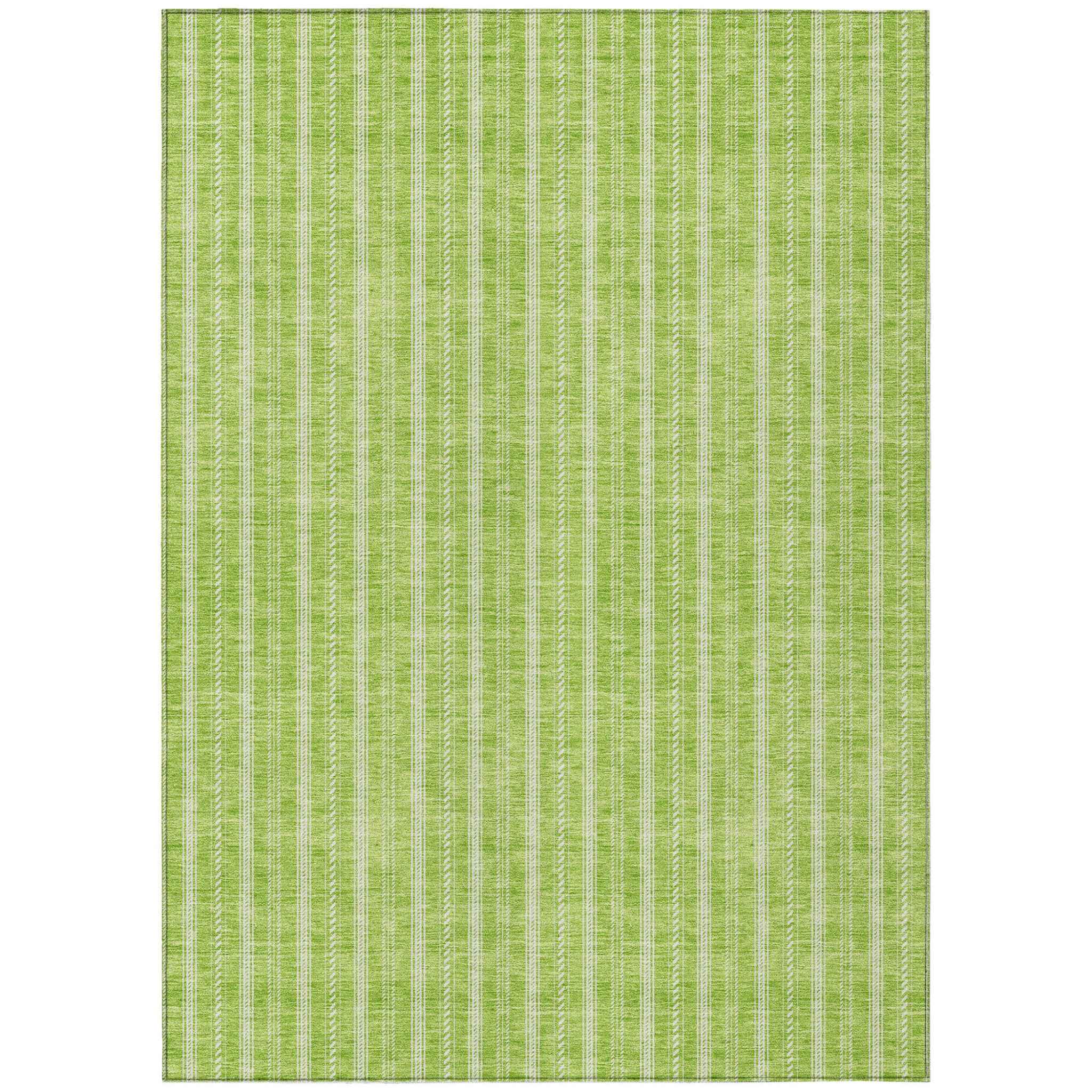 3' X 5' Lime Green And Ivory Striped Washable Indoor Outdoor Area Rug