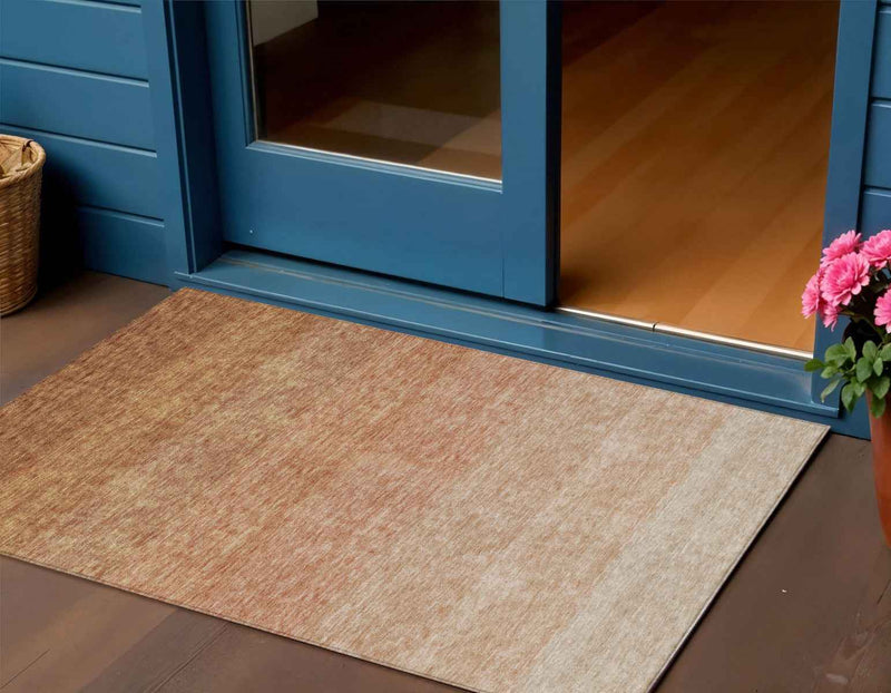 3' X 5' Copper And Beige Ombre Washable Indoor Outdoor Area Rug