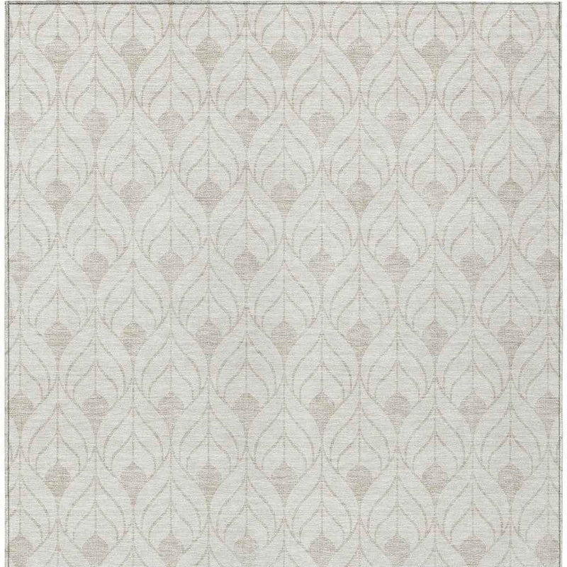 5' X 8' Ivory And Beige Geometric Washable Indoor Outdoor Area Rug