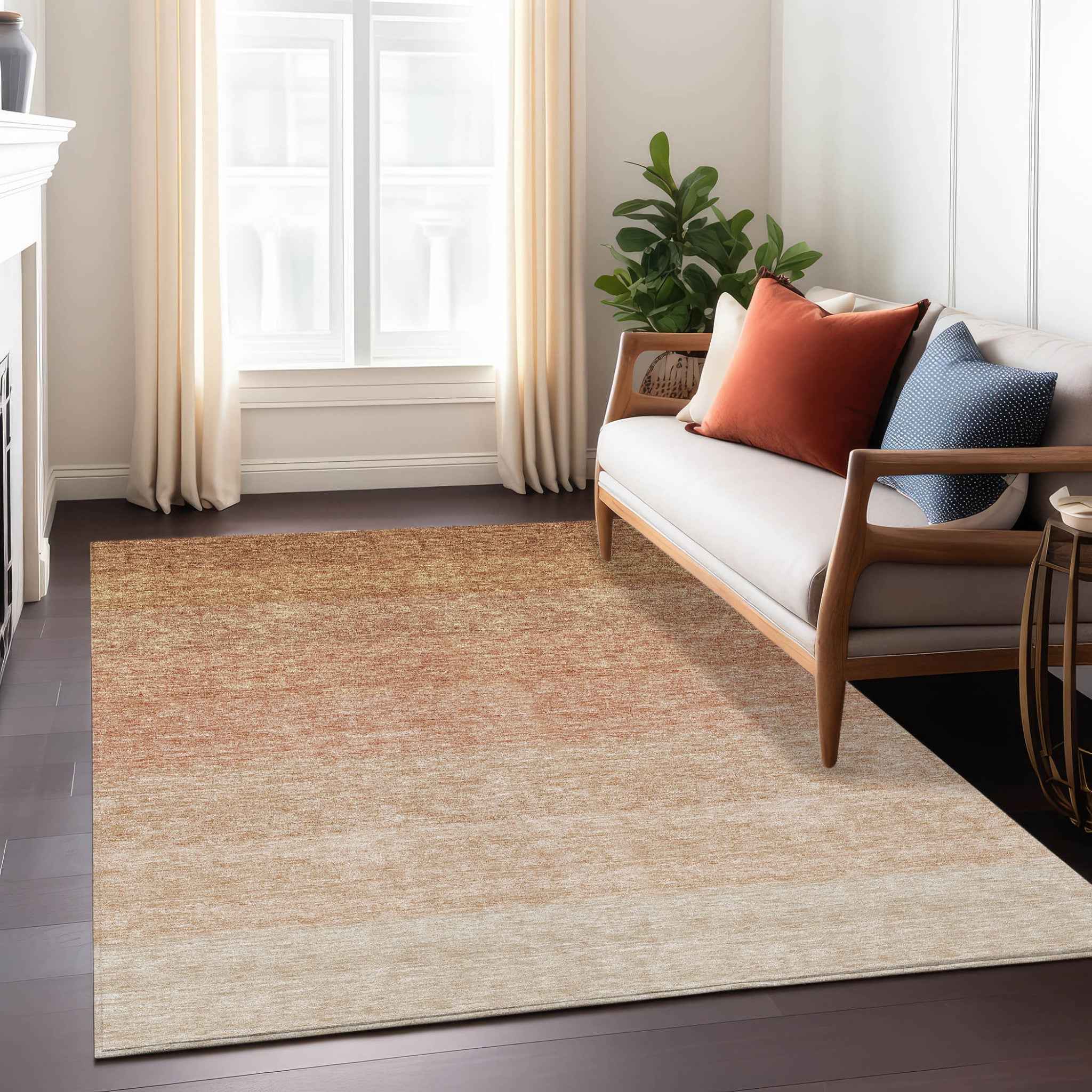 3' X 5' Copper And Beige Ombre Washable Indoor Outdoor Area Rug