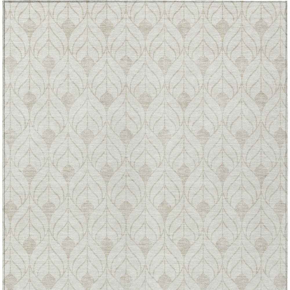 9' X 12' Ivory And Beige Geometric Washable Indoor Outdoor Area Rug