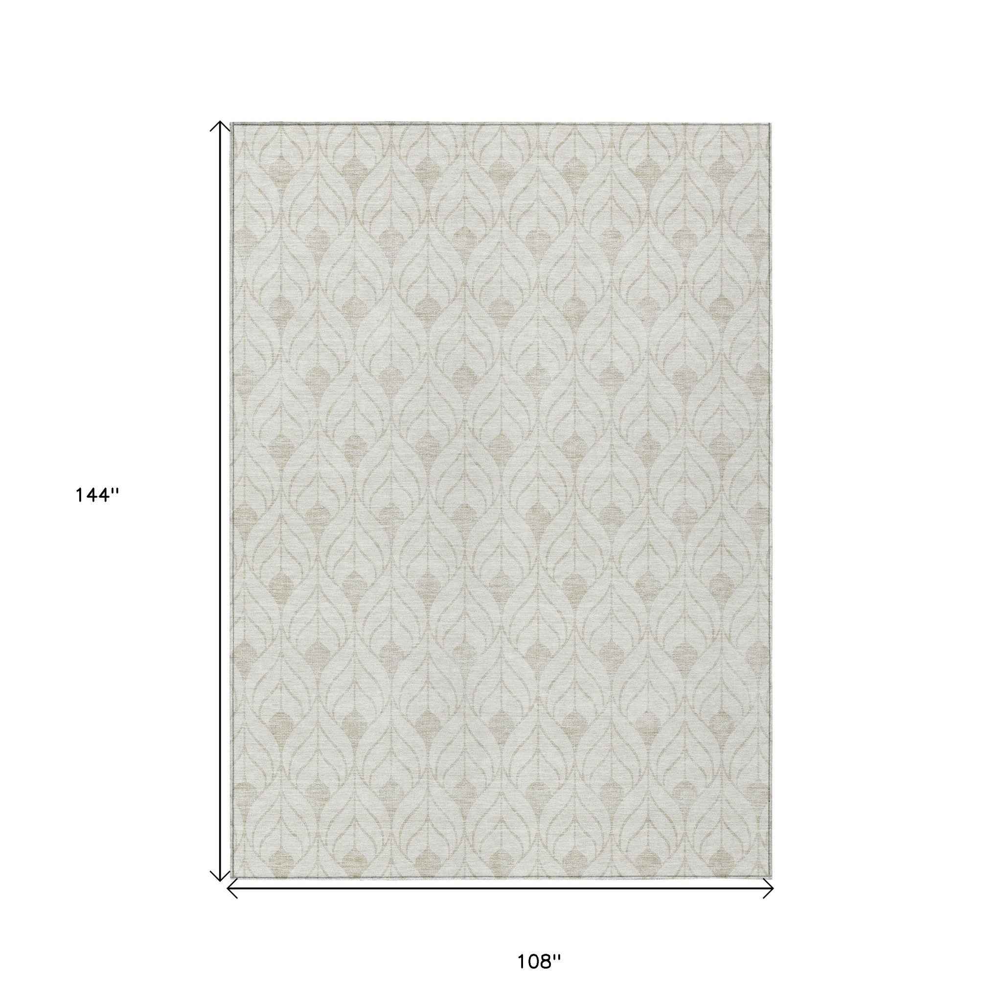 9' X 12' Ivory And Beige Geometric Washable Indoor Outdoor Area Rug
