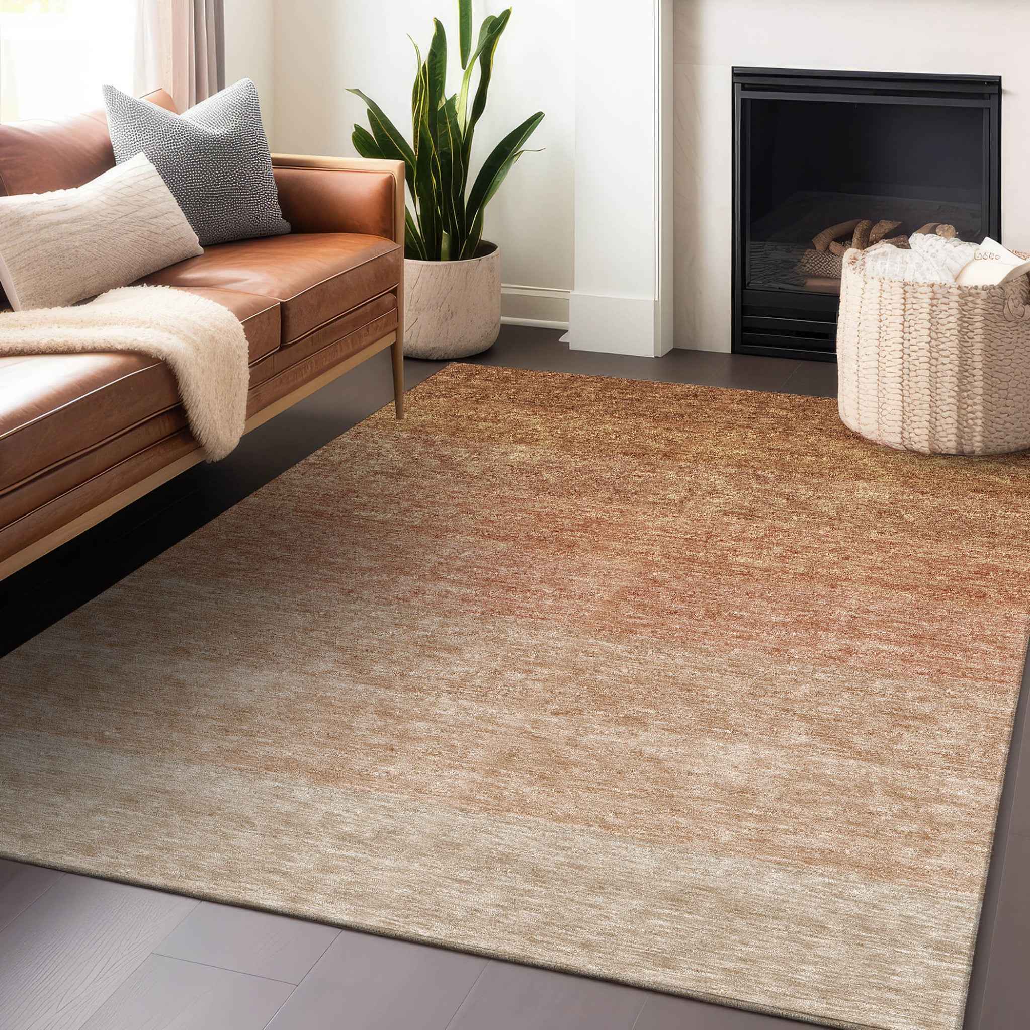 3' X 5' Copper And Beige Ombre Washable Indoor Outdoor Area Rug