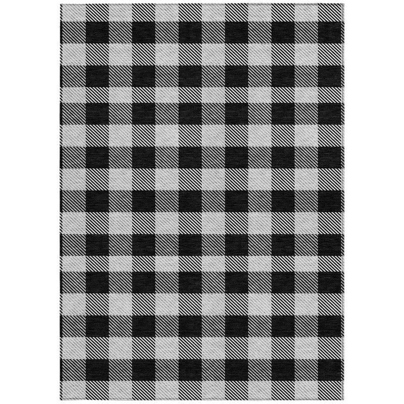 10' X 14' Black Gray And Ivory Plaid Washable Indoor Outdoor Area Rug