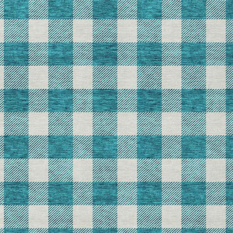 10' X 14' Teal Blue And Gray Plaid Washable Indoor Outdoor Area Rug