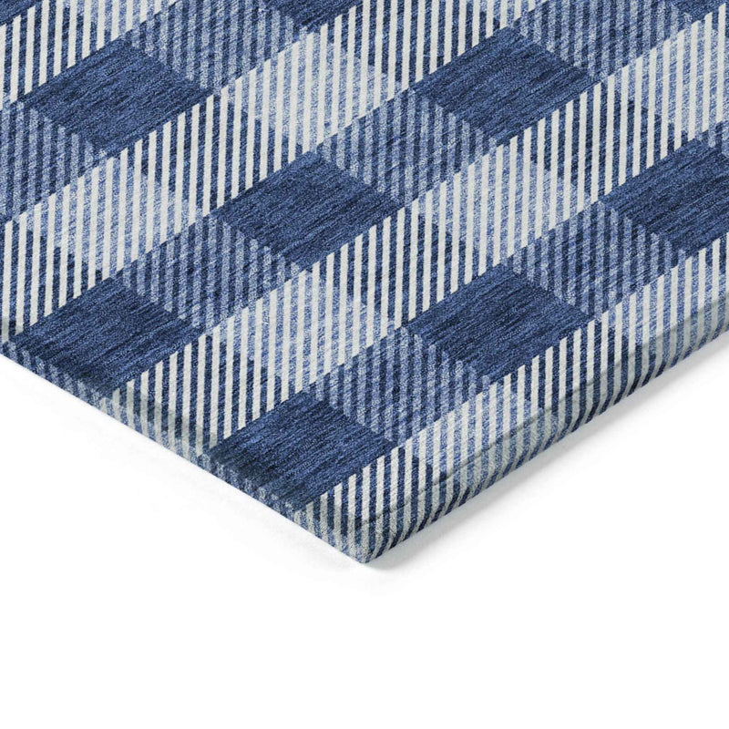 5' X 8' Navy Blue And Ivory Plaid Washable Indoor Outdoor Area Rug