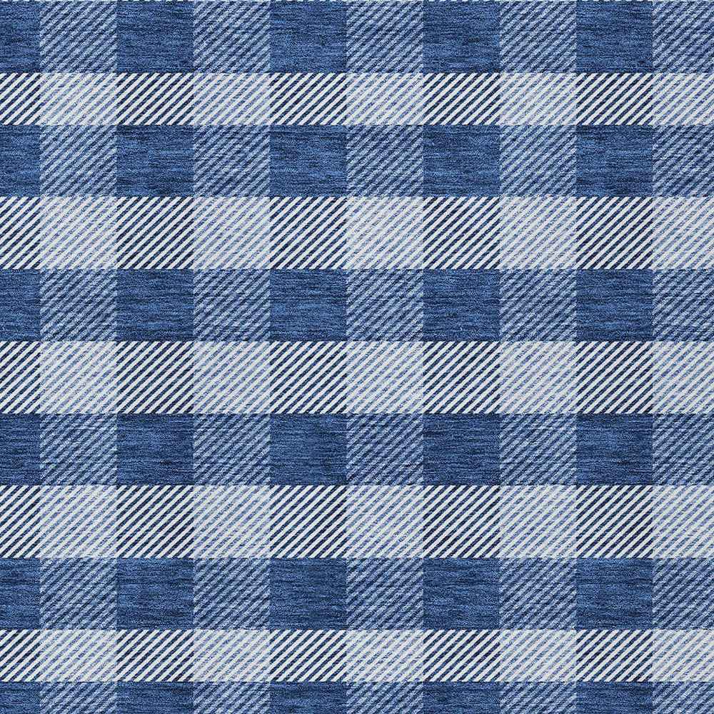 5' X 8' Navy Blue And Ivory Plaid Washable Indoor Outdoor Area Rug