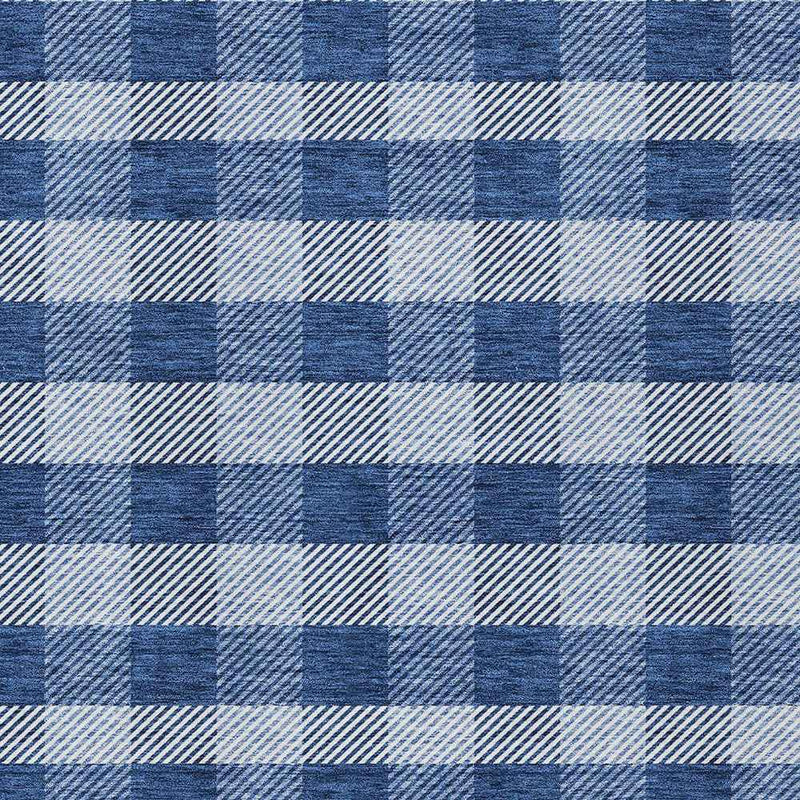 5' X 8' Navy Blue And Ivory Plaid Washable Indoor Outdoor Area Rug