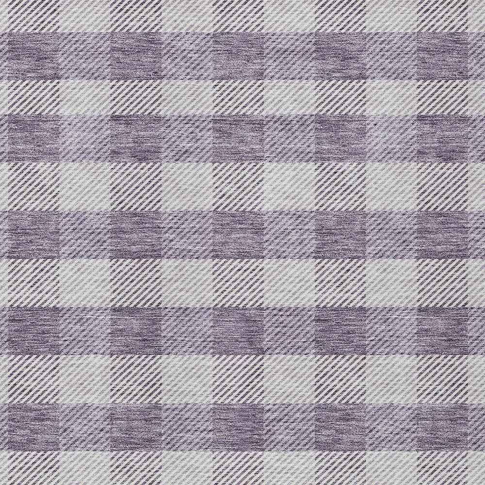 8' X 10' Lavender And Ivory Plaid Washable Indoor Outdoor Area Rug