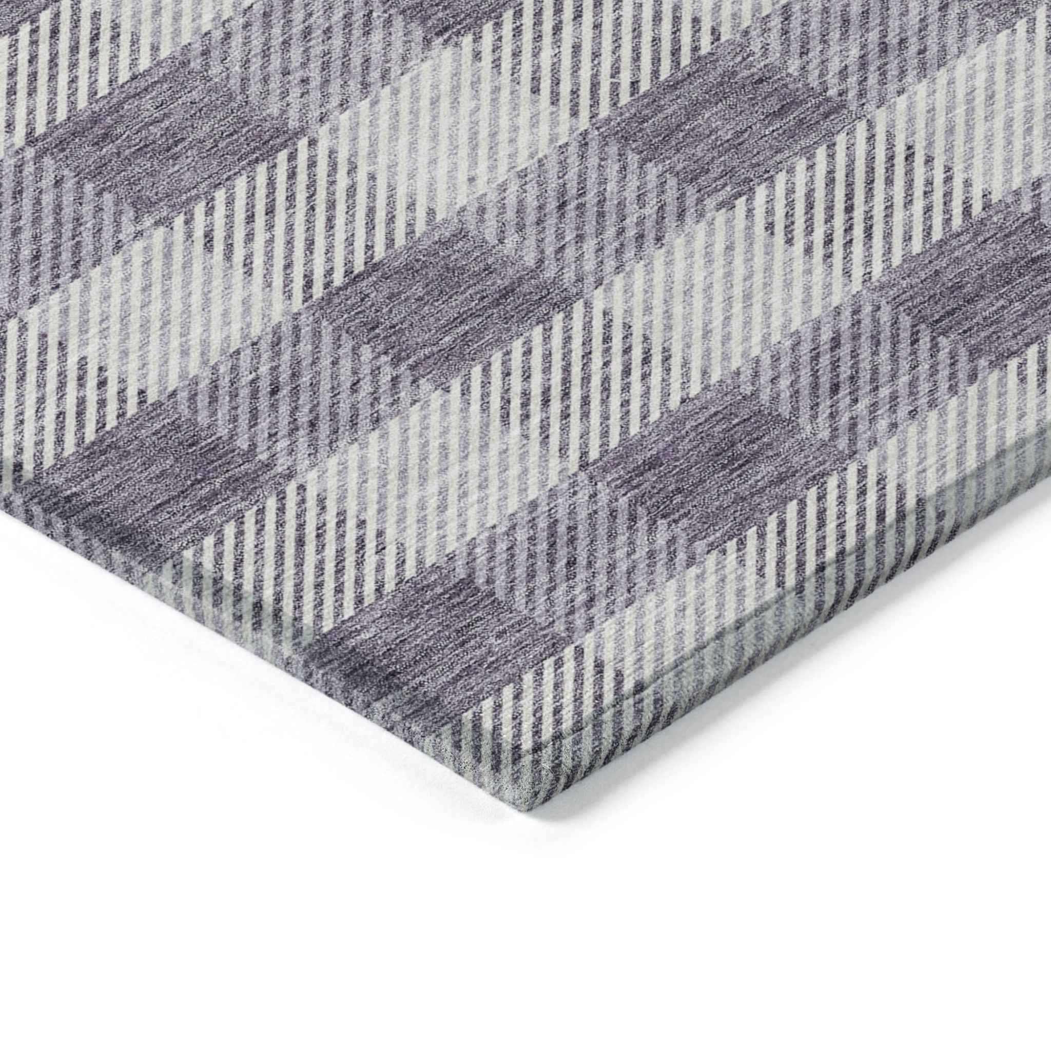 8' X 10' Lavender And Ivory Plaid Washable Indoor Outdoor Area Rug