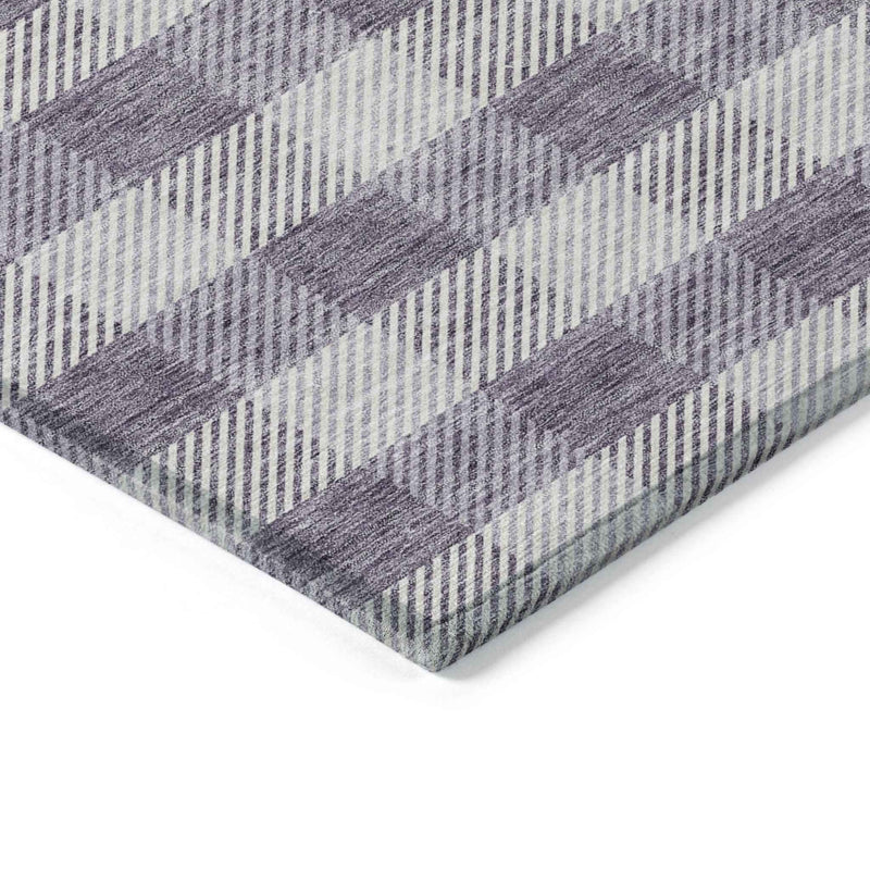 8' X 10' Lavender And Ivory Plaid Washable Indoor Outdoor Area Rug