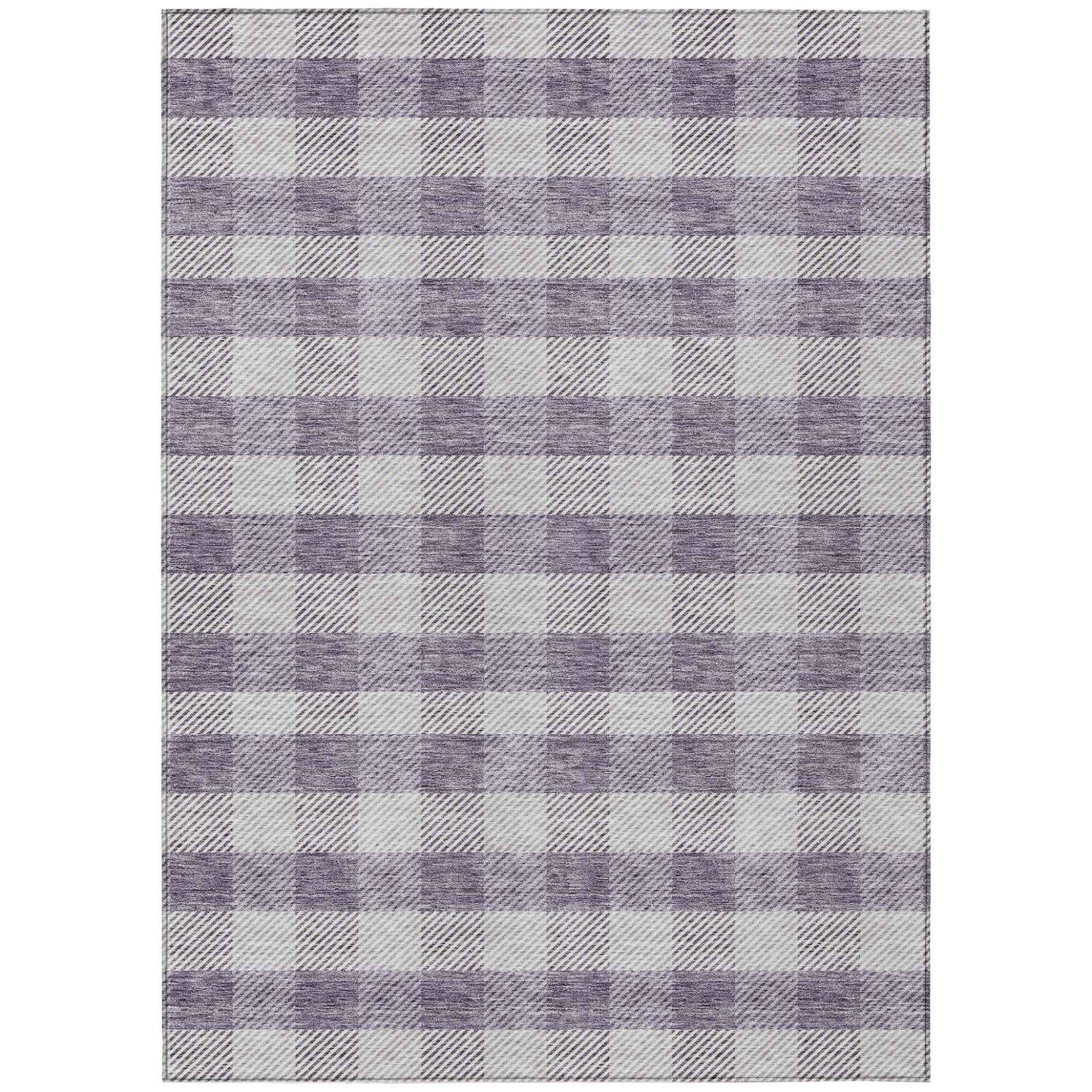 8' X 10' Lavender And Ivory Plaid Washable Indoor Outdoor Area Rug