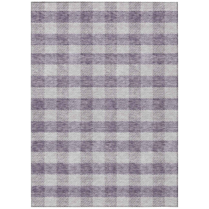8' X 10' Lavender And Ivory Plaid Washable Indoor Outdoor Area Rug