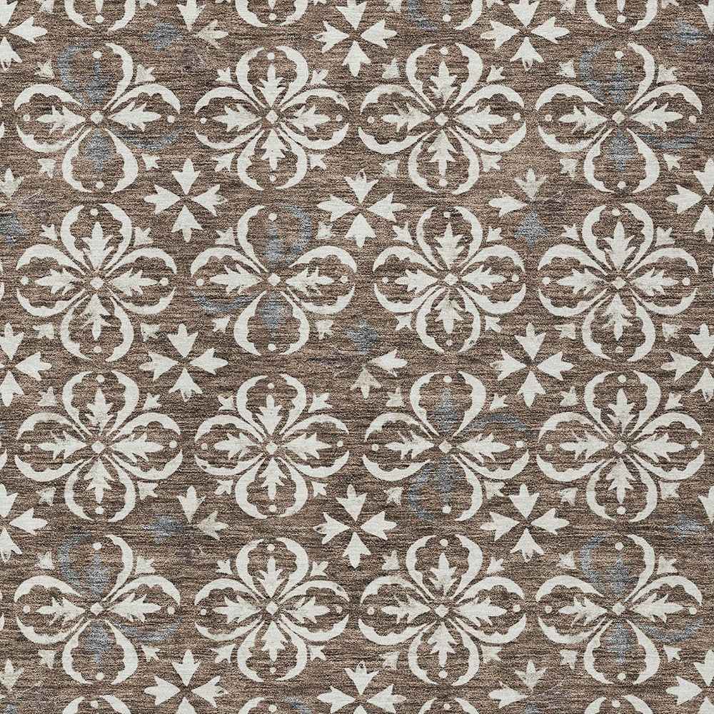 8' X 10' Brown Gray And Beige Floral Washable Indoor Outdoor Area Rug